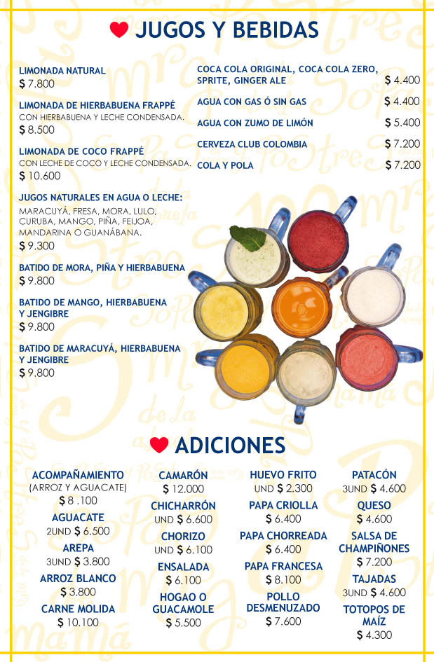 menu bebidas